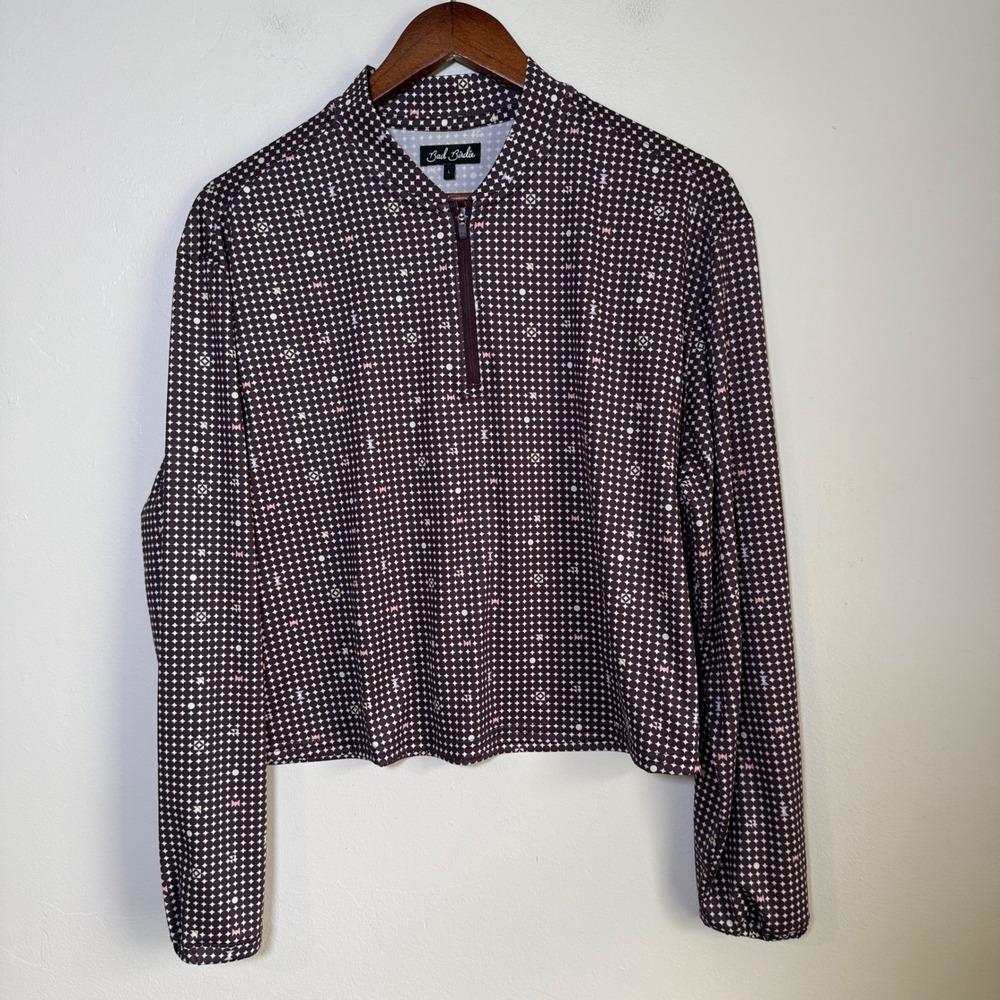 Bad Birdie Geometric Dot Quarter Zip Cropped Performance Pullover Size L Maroon